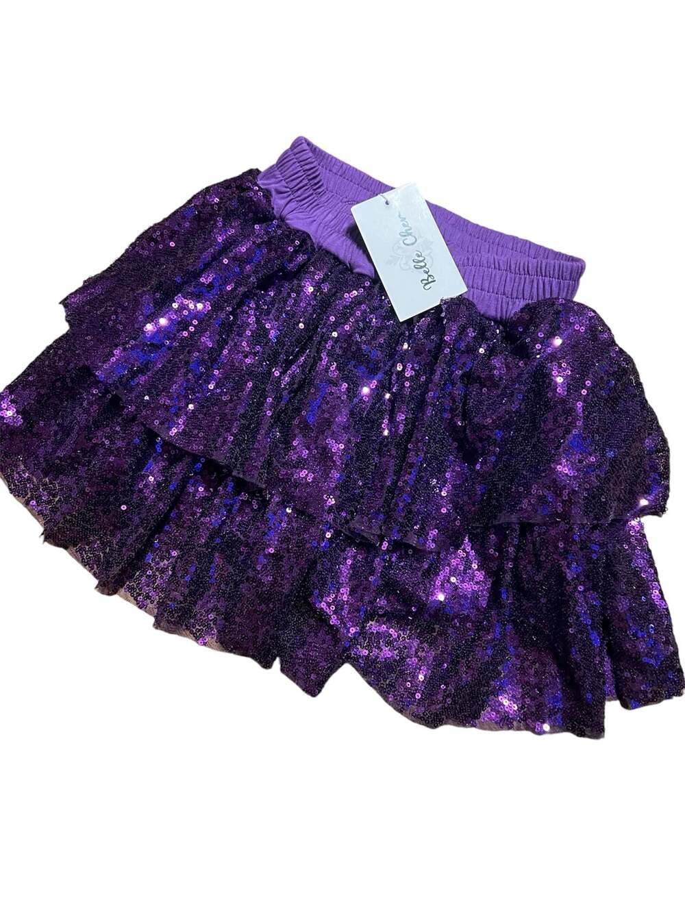 Belle Cher Girls Purple Sequin Ruffle Skort